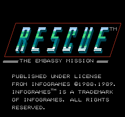 Rescue the Embassy Mission title screen for NES